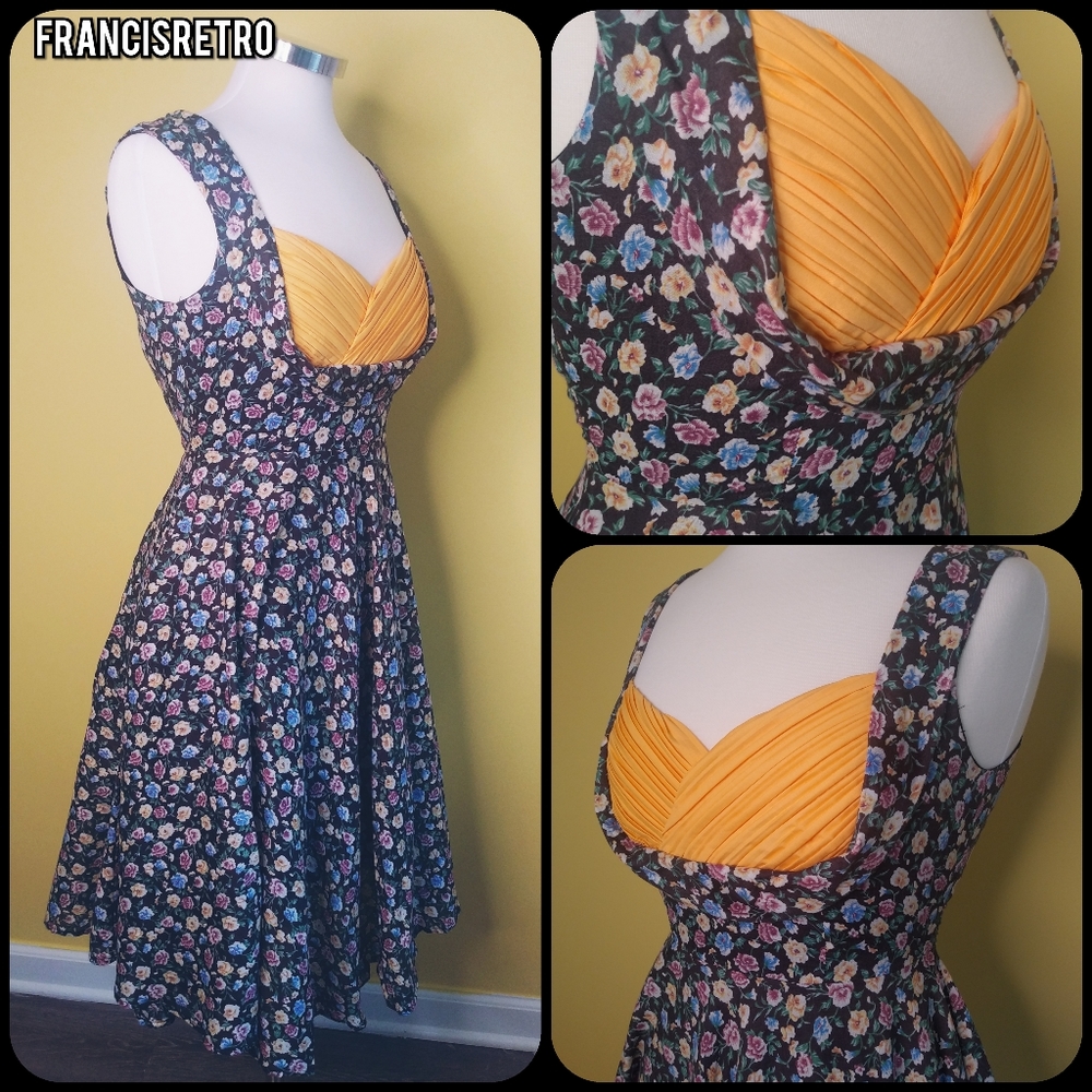 Spring Light Floral Flowy Retro Pinup Dress Yellow